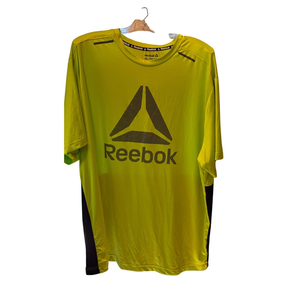 Reebok Mens 2XL Neon Lime Green Black Delta Logo Performance Shirt
